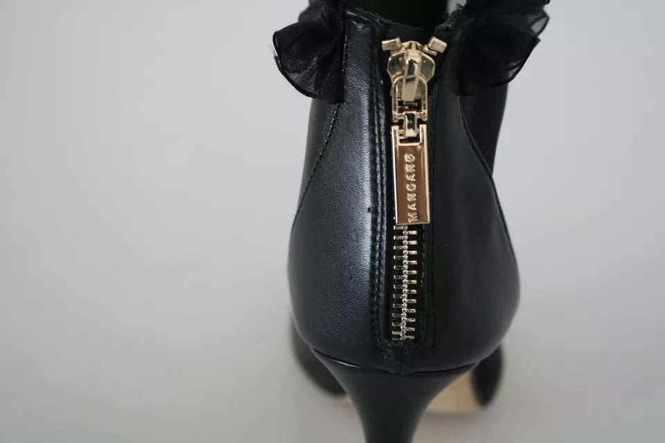 Mangano Schwarze Leder Mesh Stiletto High Heels Peep Toe Stiefel Schuhe