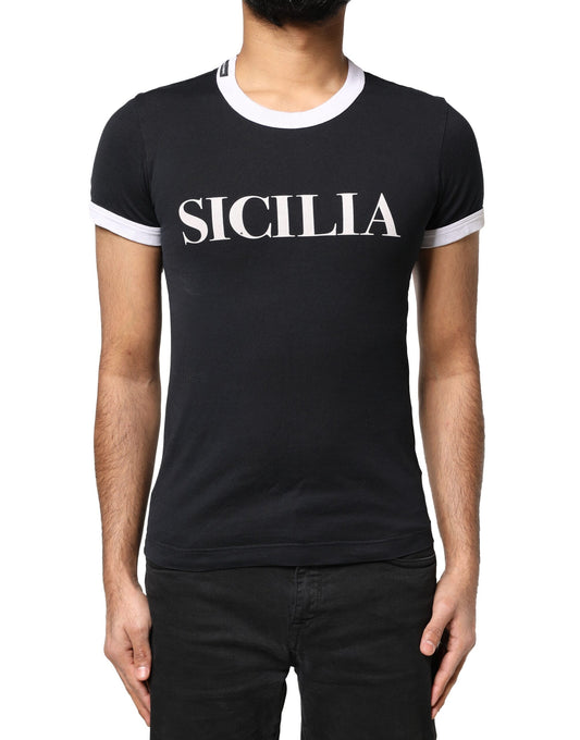 Dolce & Gabbana – Schwarzes Sicilia-T-Shirt mit Rundhalsausschnitt und kurzen Ärmeln