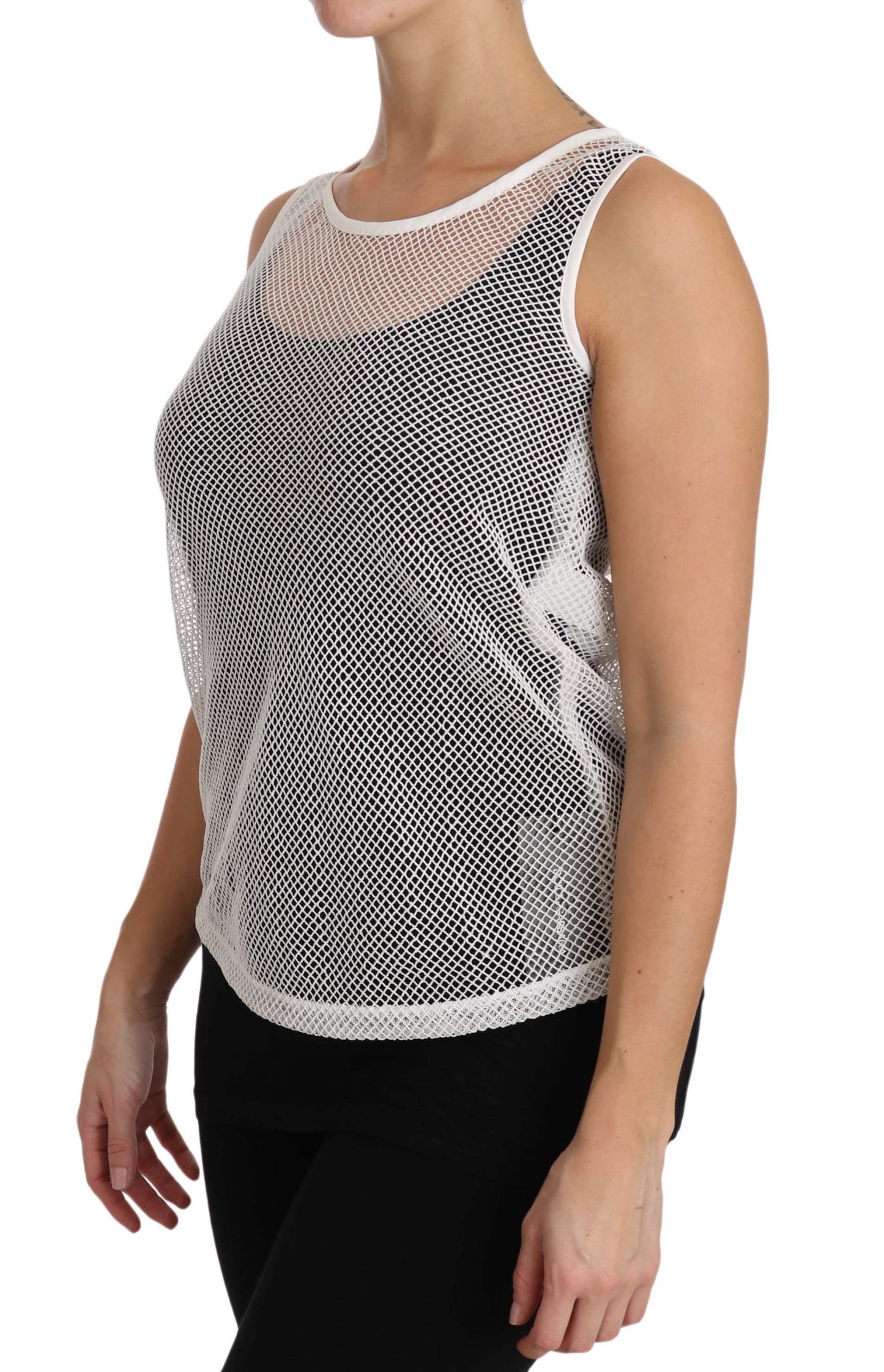 Dolce & Gabbana Weißes transparentes ärmelloses Tanktop aus Netzstoff