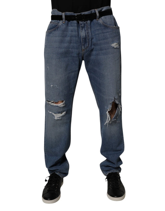 Dolce & Gabbana – Blaue, zerfetzte Jeans aus geradem Baumwolldenim