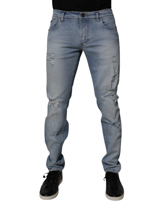 Dolce & Gabbana – Blaue Skinny-Jeans aus zerfetzter Baumwolle für Herren
