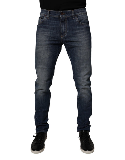Dolce & Gabbana Dunkelblaue Skinny-Jeans aus Baumwoll-Leder