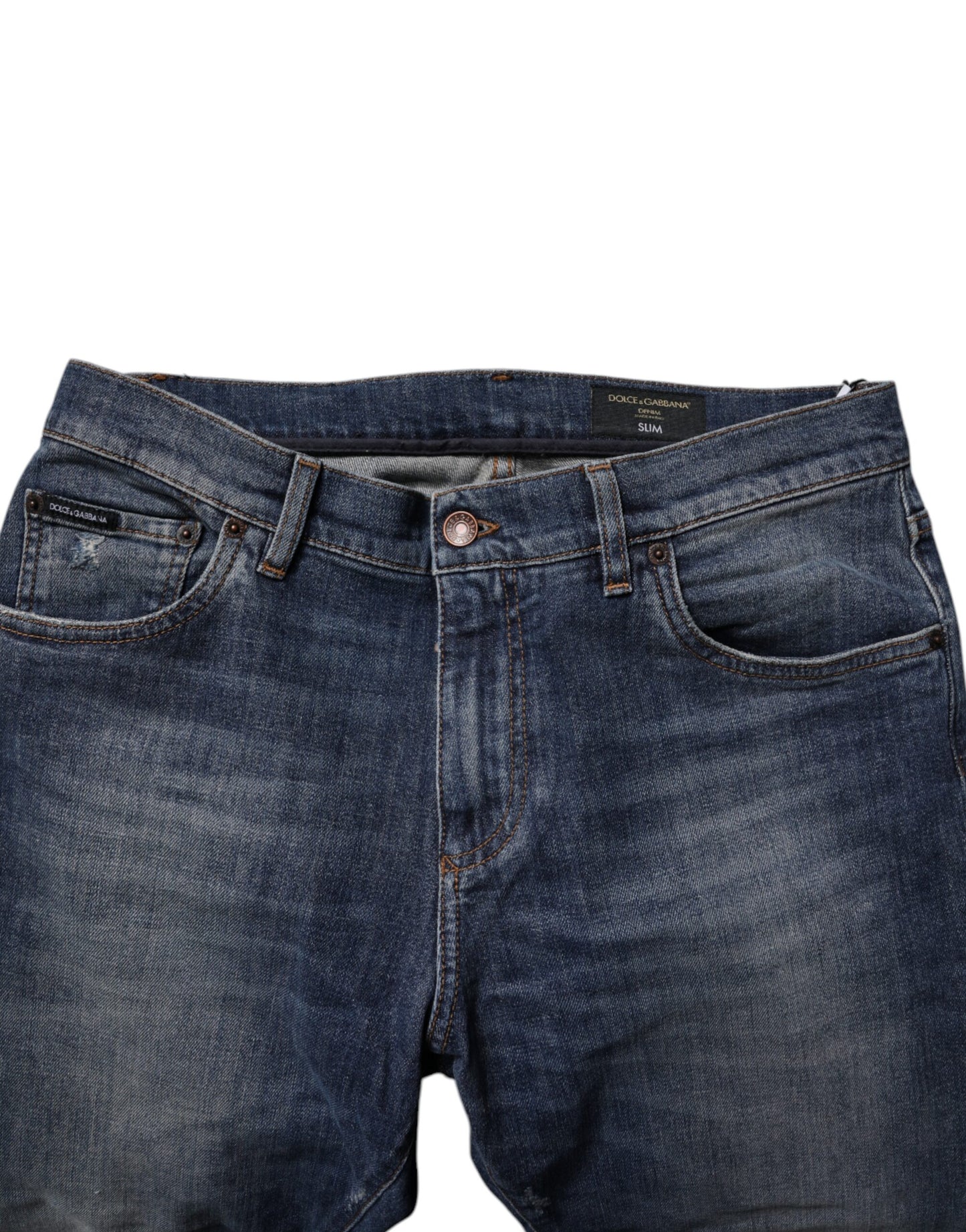 Dolce & Gabbana Dunkelblaue Skinny-Jeans aus Baumwoll-Leder