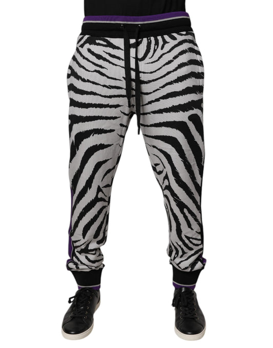 Dolce & Gabbana Black White Zebra Men Jogger Sweatpants Pants