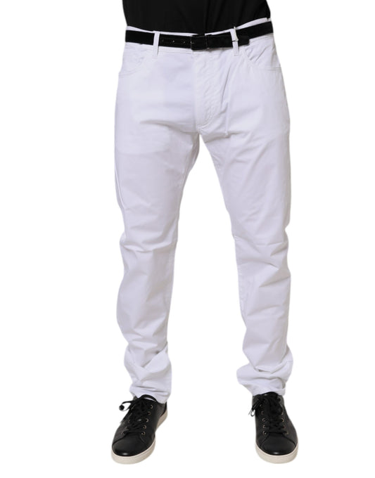Dolce & Gabbana White Cotton Stretch Skinny Dress Formal Pants