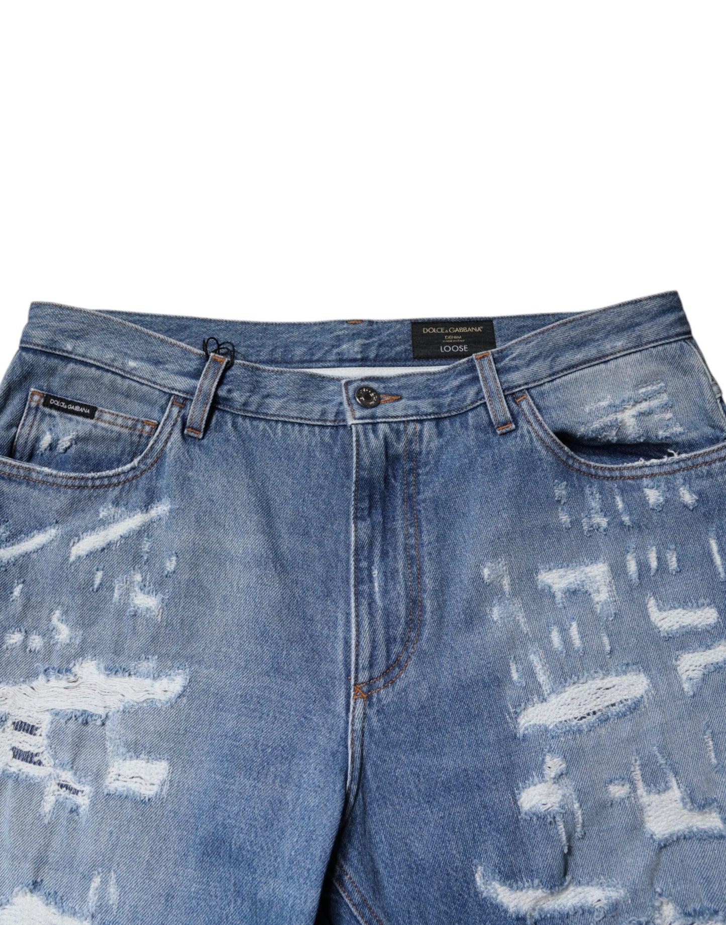Dolce & Gabbana – Blaue, zerfetzte Jeans aus geradem Baumwolldenim