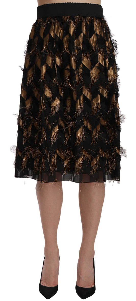 Dolce & Gabbana – Bleistiftrock in A-Linie mit Metallic-Fransen in Schwarz und Gold