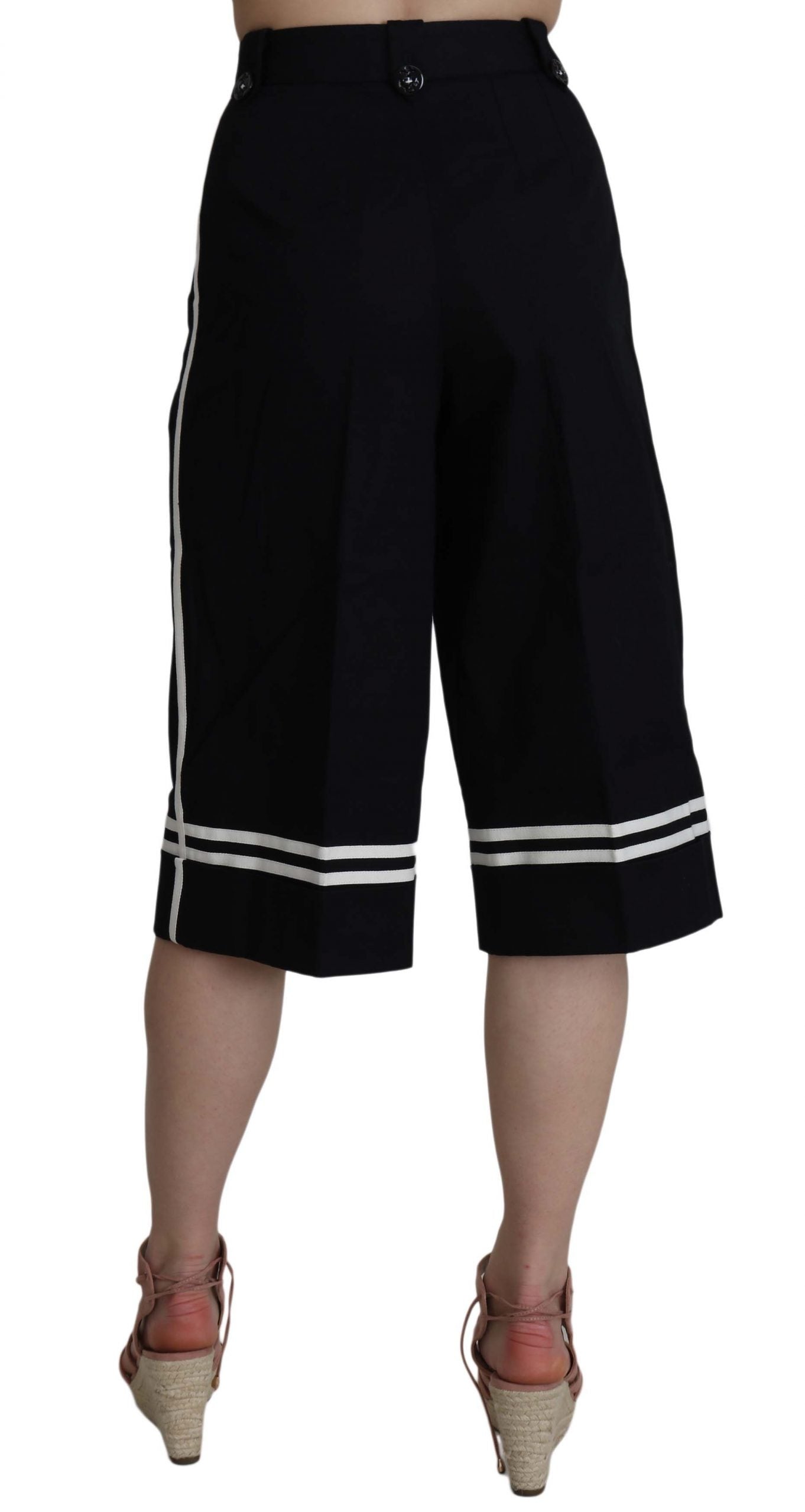 Dolce & Gabbana – Schwarze, verkürzte Hose aus Baumwolle mit Verzierung