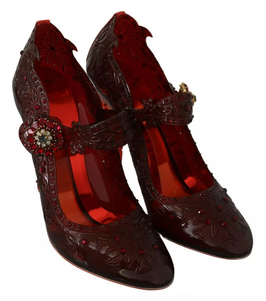 Dolce & Gabbana Rote Blumenkristall-Heels CINDERELLA-Schuhe