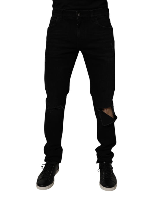 Dolce & Gabbana – Schwarze, zerfetzte Skinny-Jeans aus Baumwolle für Herren