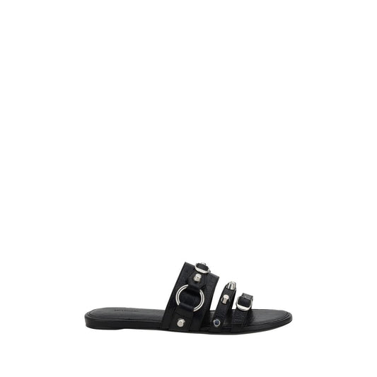 Balenciaga Schwarze Kalbsleder-Sandalen Bos Taurus mit flacher Sohle