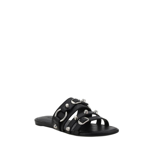 Balenciaga Schwarze Kalbsleder-Sandalen Bos Taurus mit flacher Sohle