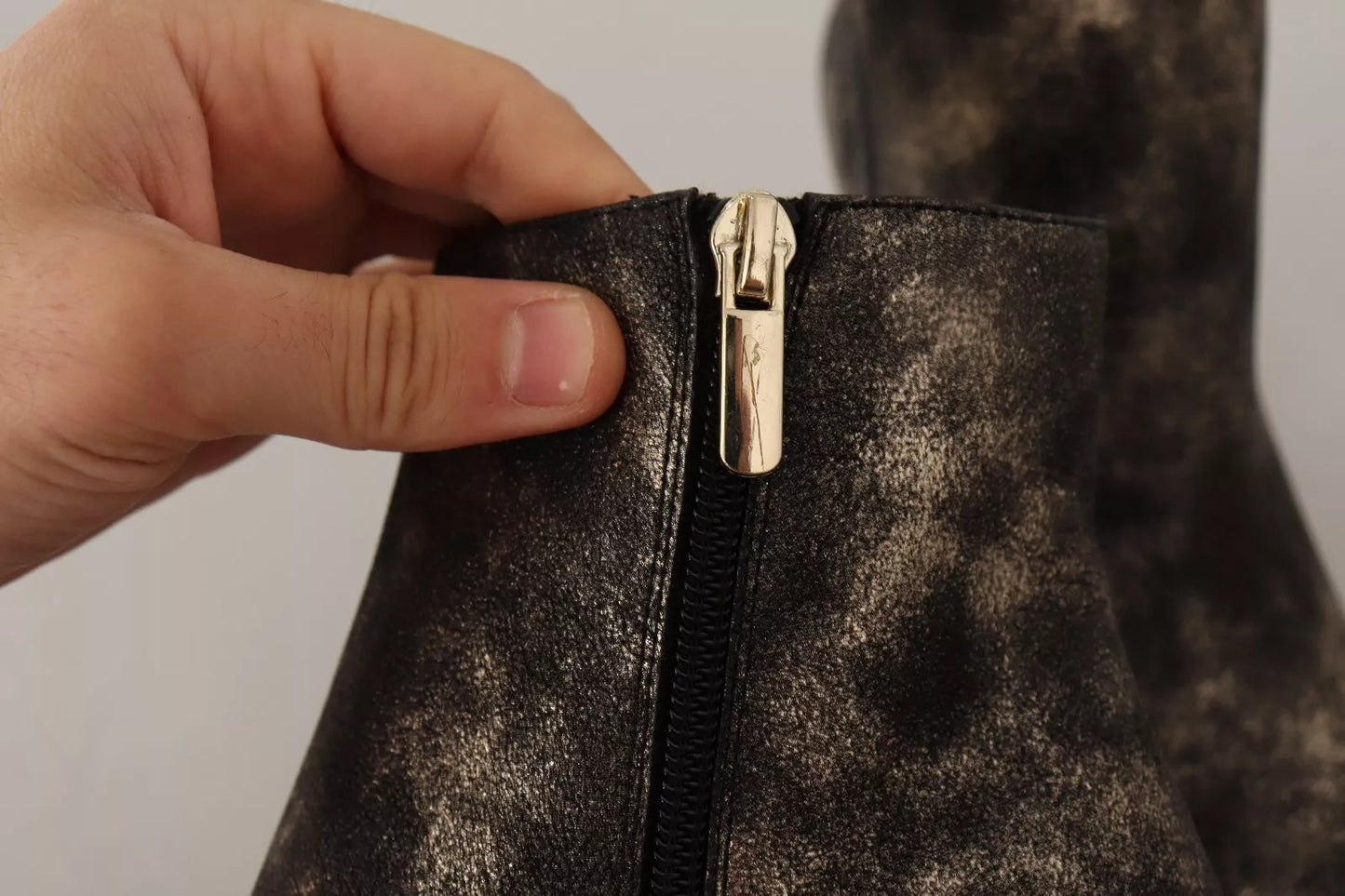 MY TWIN Schwarze Lederstiefeletten mit Blockabsatz und Reißverschluss