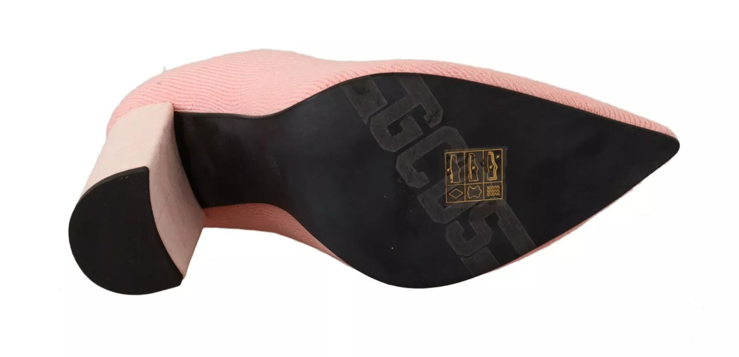 GCDS – Rosa Wildleder-Stiefeletten mit Logo und Blockabsatz