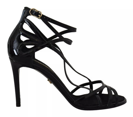 Dolce & Gabbana Schwarze Leder Stiletto Heels Sandalen Schuhe
