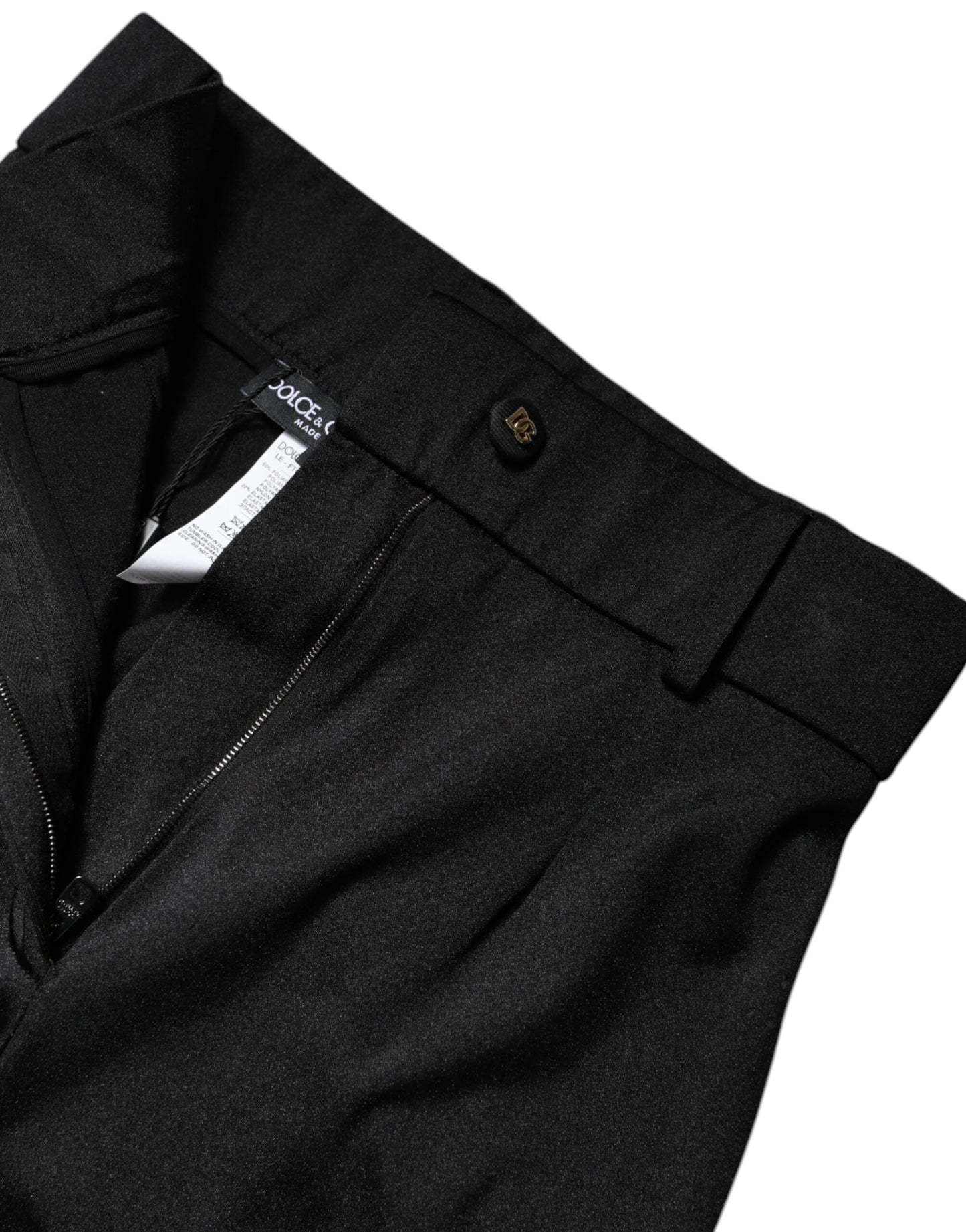 Dolce & Gabbana – Schwarze, schmal geschnittene Hose aus Nylon mit hoher Taille
