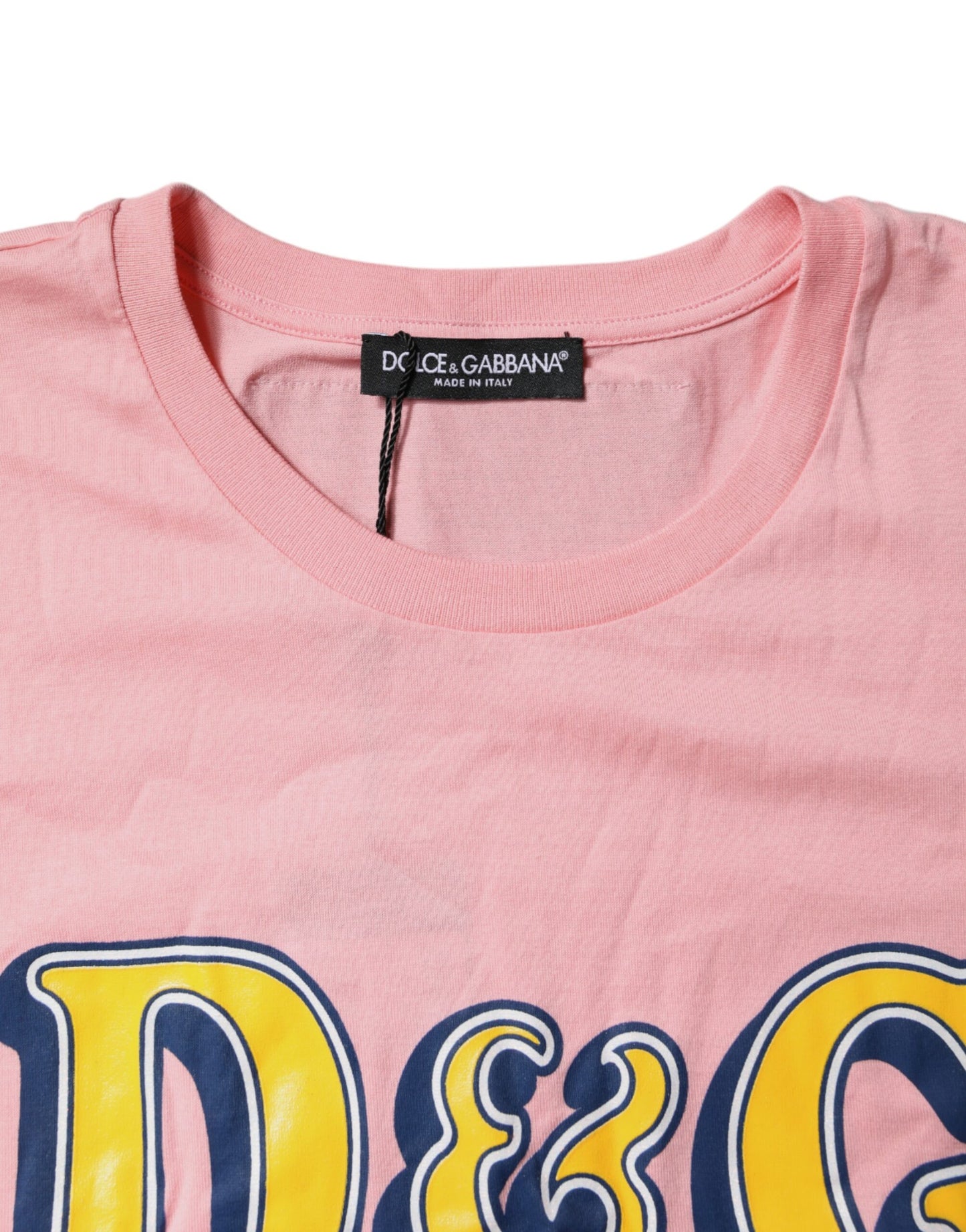 Dolce & Gabbana – Rosafarbenes T-Shirt aus Baumwolle mit Rundhalsausschnitt und Logodruck