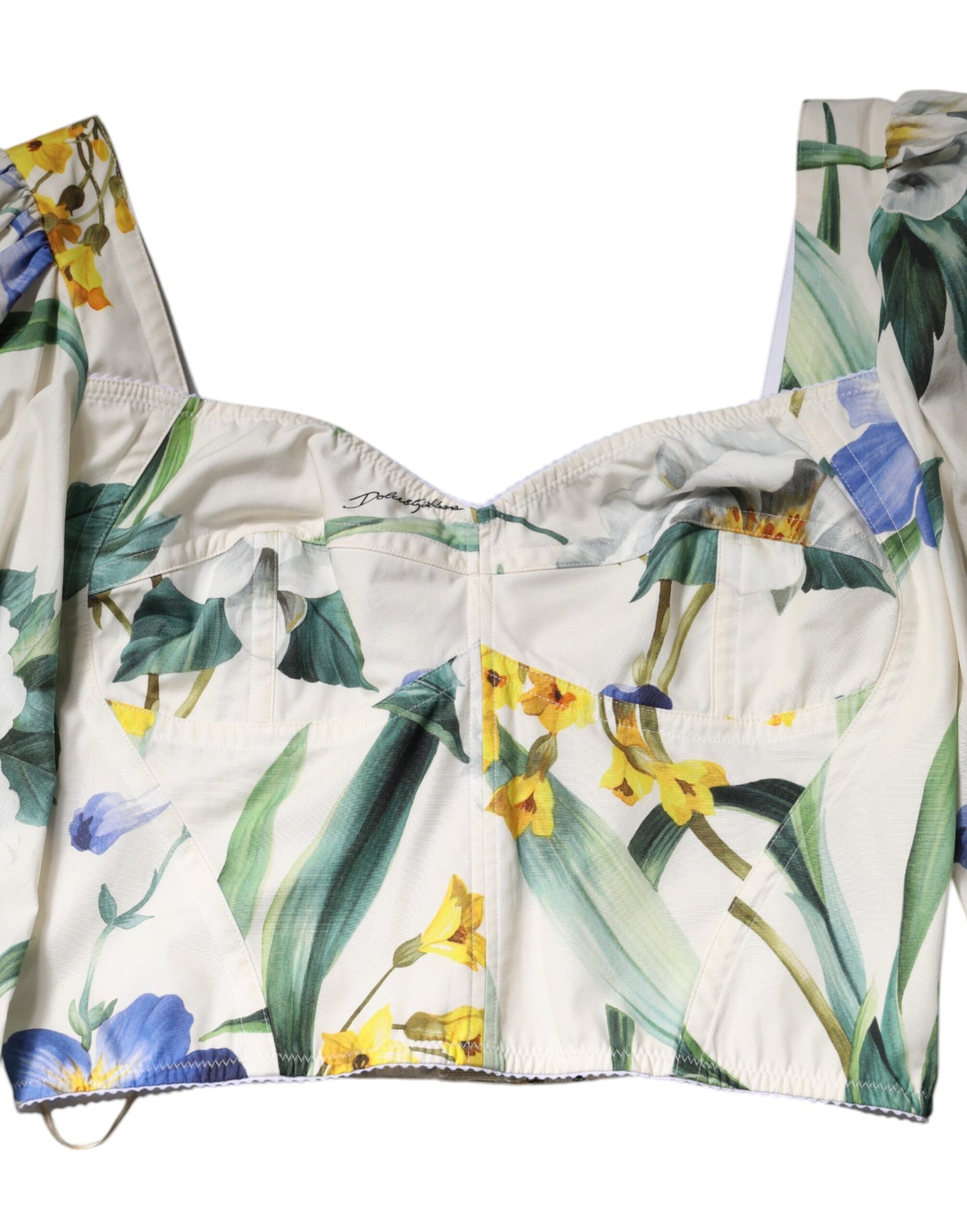 Dolce & Gabbana – Kurze Bluse mit Puffärmeln und Blumenmuster in Weiß