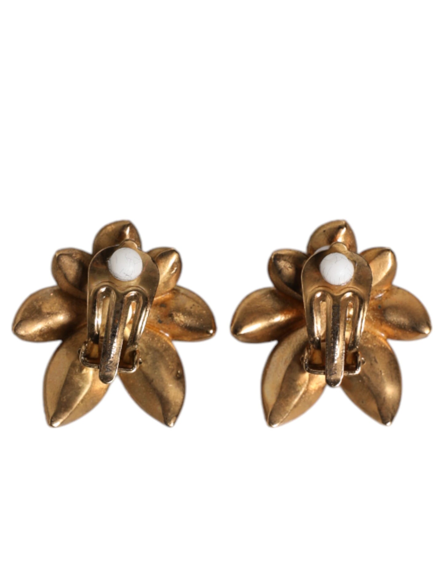 Dolce & Gabbana Gold Brass Purple Flower-Shaped Crystals Clip On Earrings