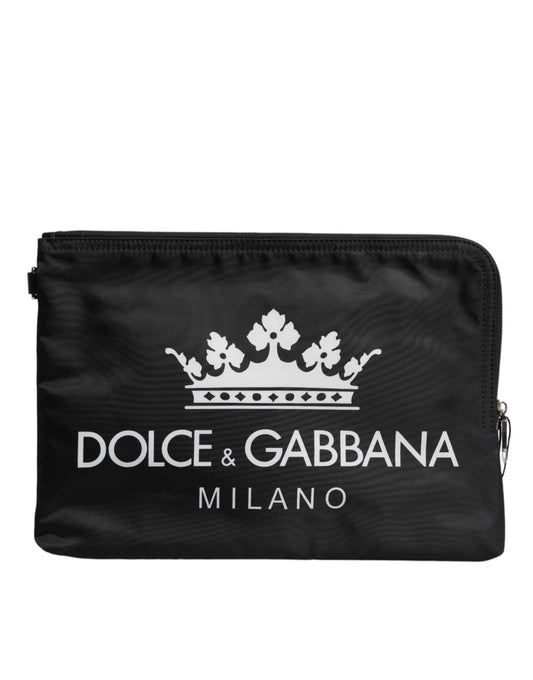 Dolce & Gabbana Black DG Milano Print Nylon Pouch Clutch Bag