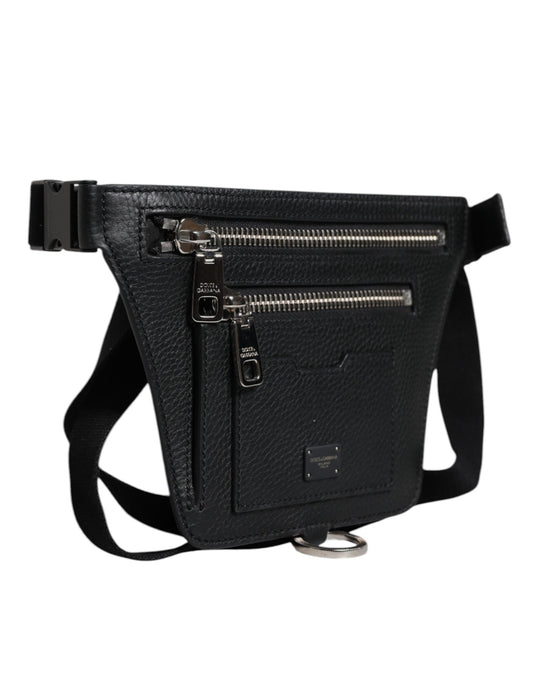 Dolce & Gabbana Gürteltasche mit Logo-Plakette aus schwarzem Kalbsleder für Herren