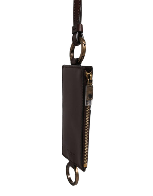 Dolce & Gabbana – Kartenetui mit Logo und Lanyard aus braunem Kalbsleder