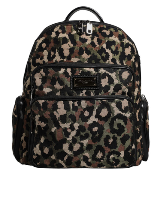 Dolce & Gabbana Multicolor Leopard Print DG Logo Plaque Men Backpack Bag