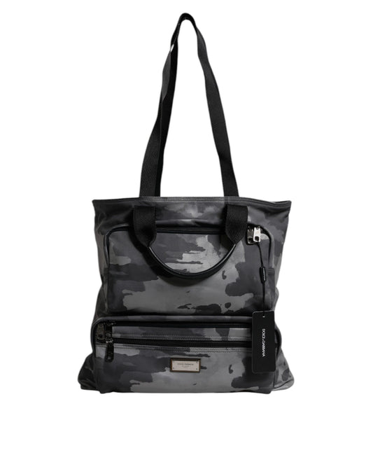 Dolce & Gabbana Gray Camo Cotton Multiple Compartments Tote Bag