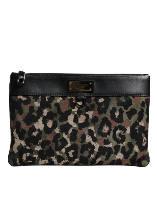 Dolce & Gabbana – Mehrfarbige Beuteltasche mit Logo-Schild und Leoparden-Jacquard-Print
