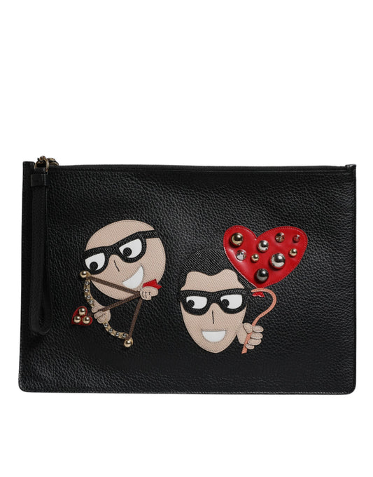Dolce & Gabbana – Schwarze Clutch aus verziertem Leder #DGFamily