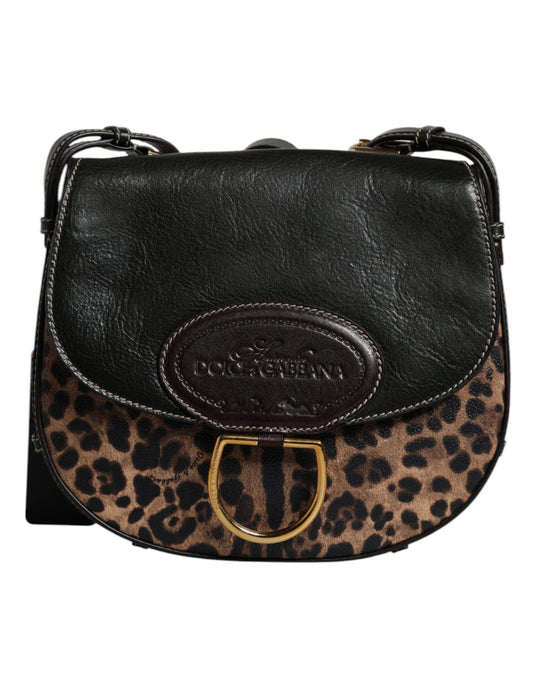 Dolce & Gabbana Schultertasche aus Leder mit Leopardenmuster in Schwarz und Braun