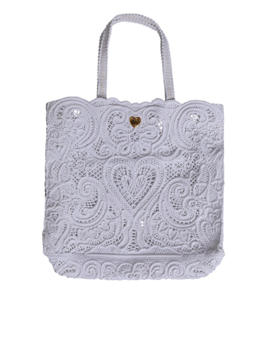 Dolce & Gabbana White Cordonetto Lace Beatrice Tote Shopping Bag