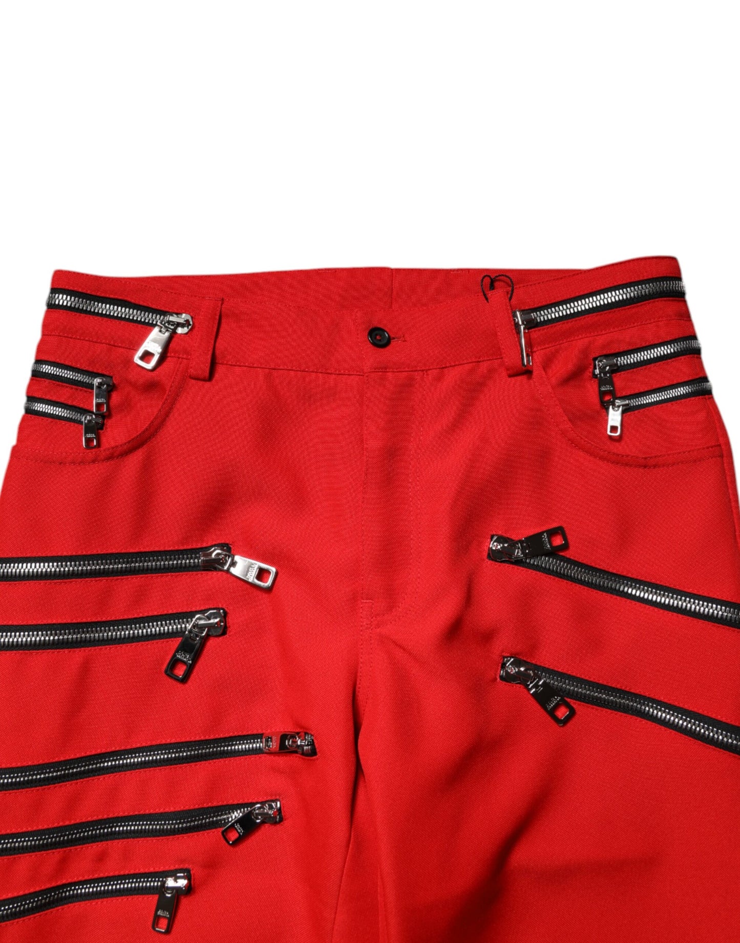 Dolce & Gabbana – Rote, gerade Hose mit Reißverschluss und Verzierung