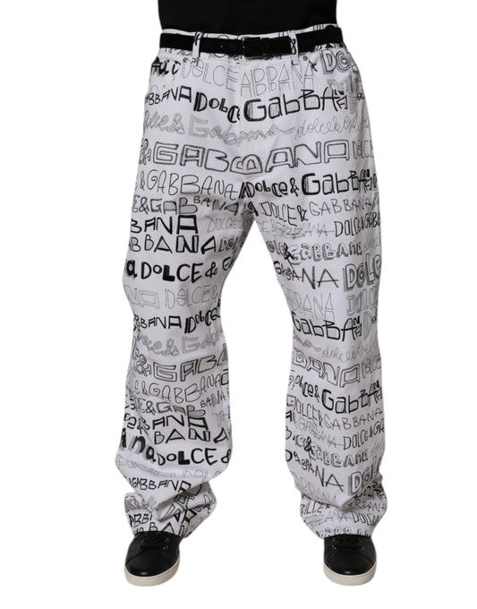 Dolce & Gabbana Weiße, gerade geschnittene Herren-Jeans mit Logo-Print