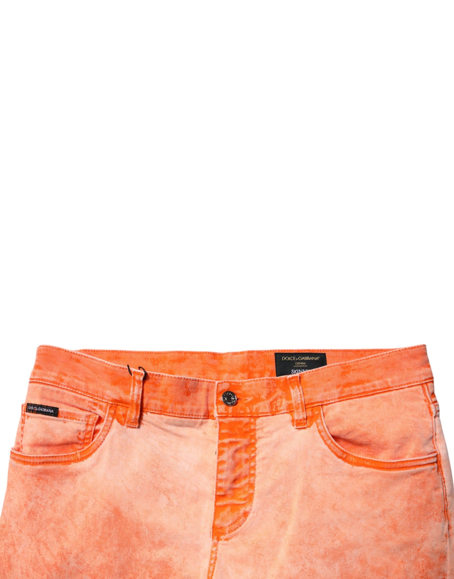 Dolce & Gabbana – Orangefarbene Skinny-Jeans aus Baumwolle mit Batikmuster für Herren