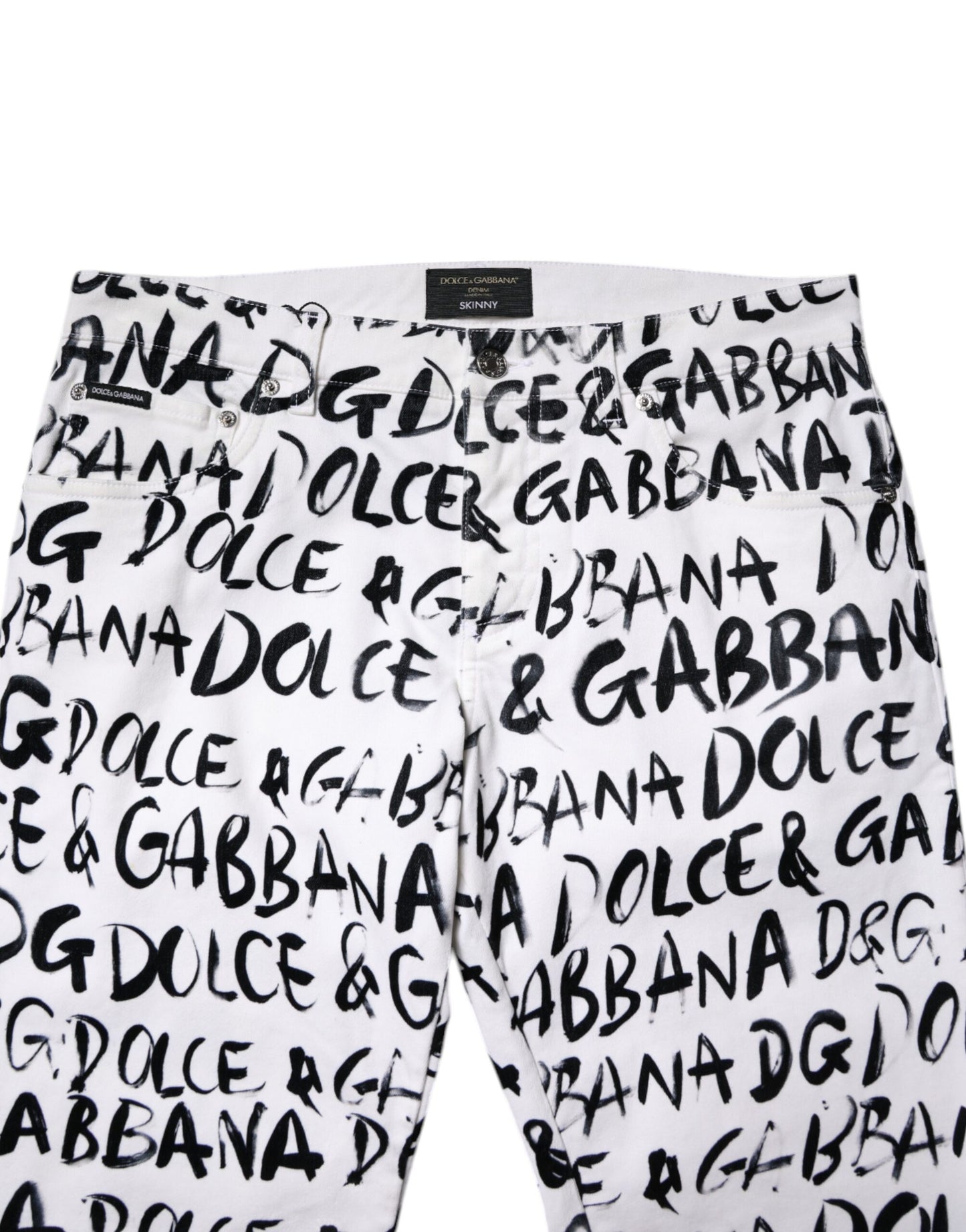 Dolce & Gabbana – Weiße Skinny-Jeans aus Baumwolle mit Logo-Print
