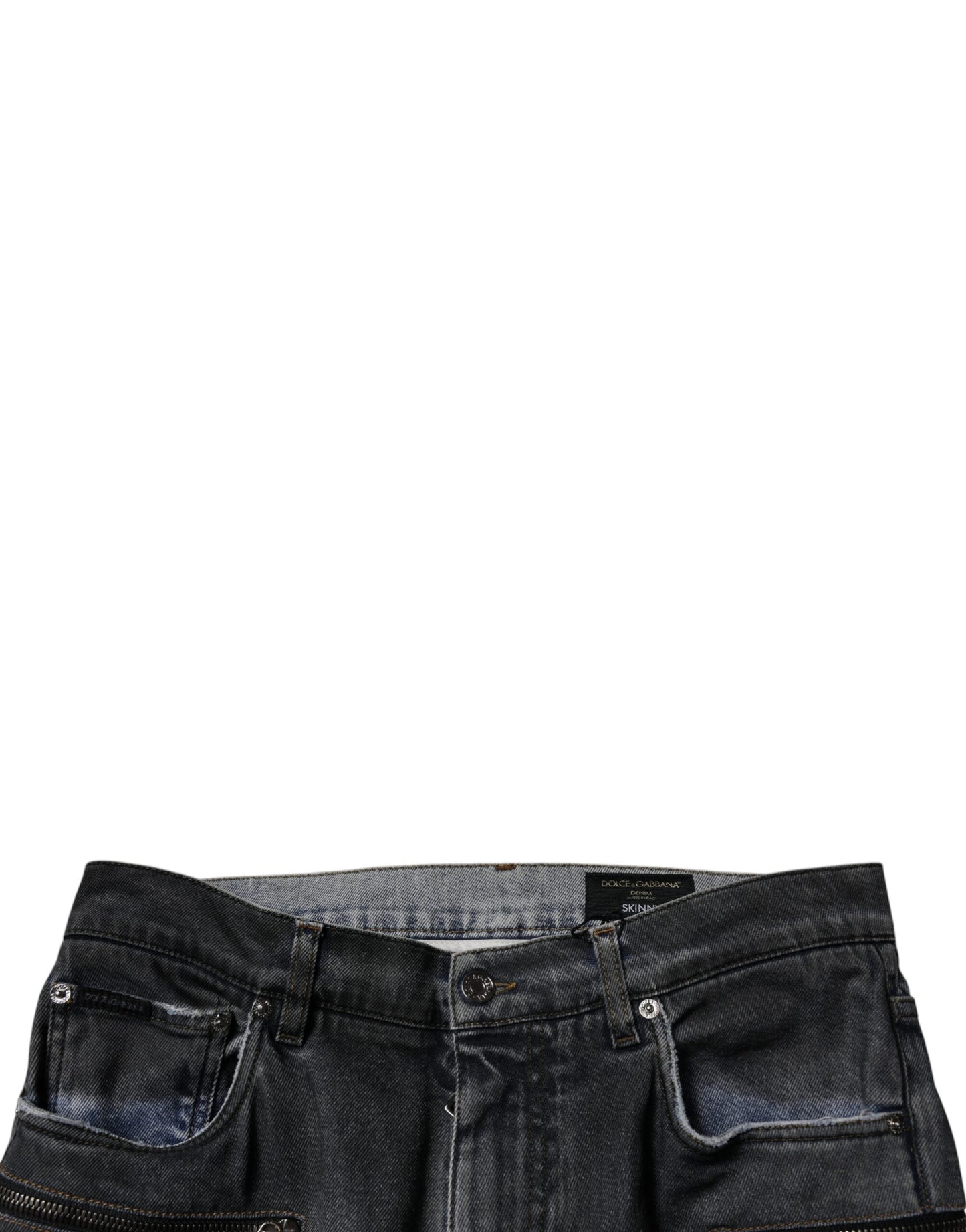 Dolce & Gabbana Dunkelgraue Skinny-Jeans aus zerfetzter Baumwolle