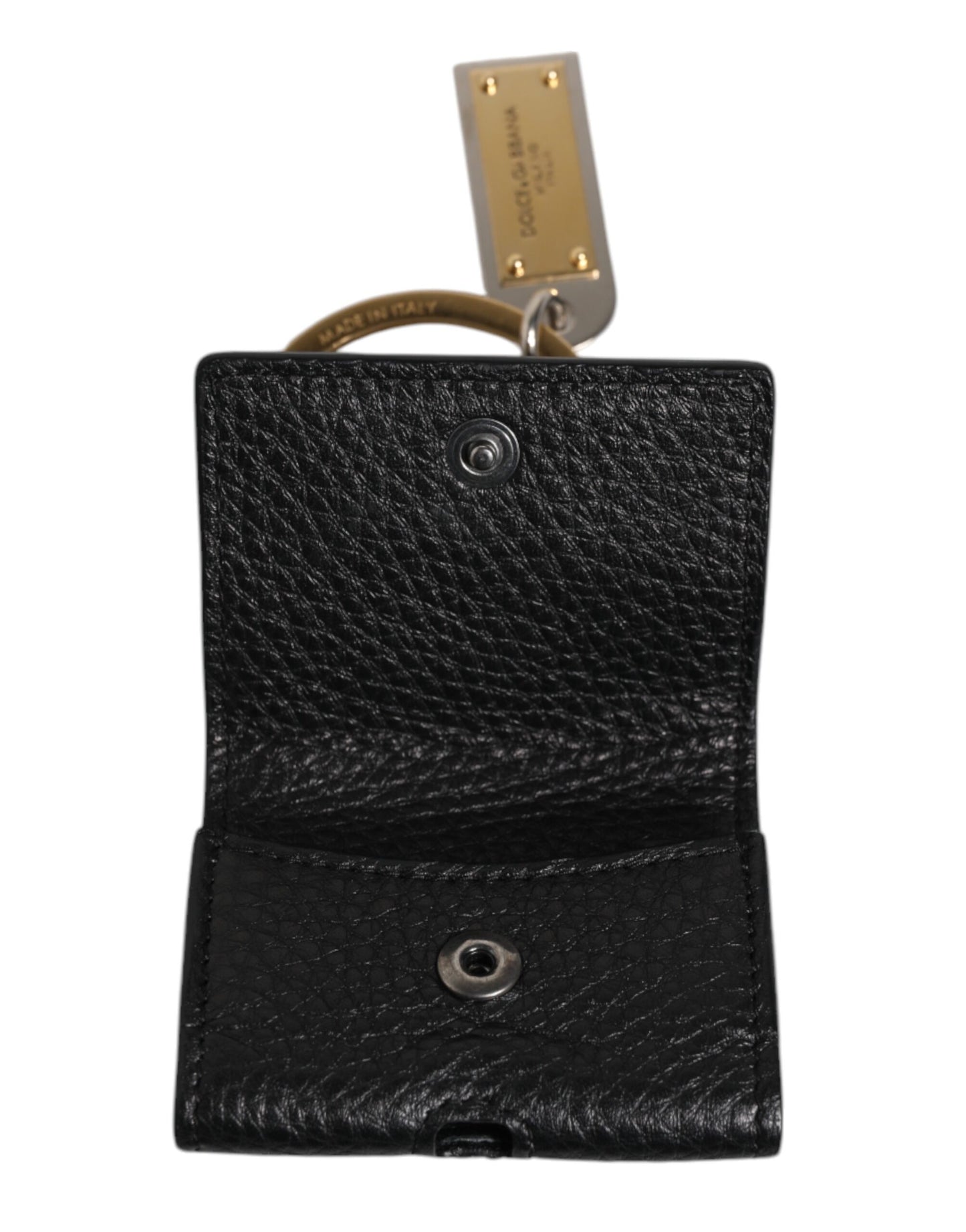 Dolce & Gabbana – Airpods-Hülle mit schwarzem Lederarmband und goldenem Metall-Logo