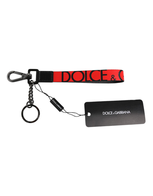 Dolce & Gabbana Rotes Logo Nylon Silber Messing Herren Halter Schlüsselanhänger