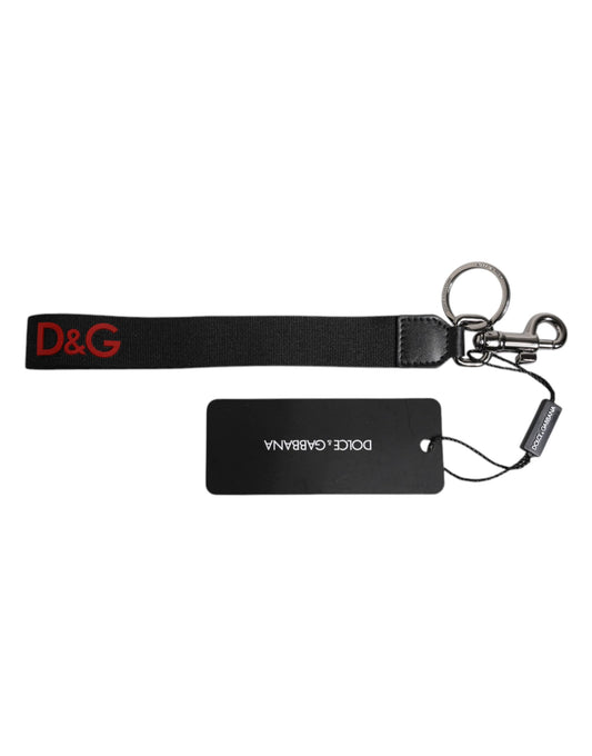 Dolce & Gabbana Schwarz Logo Nylon Silber Messing Männer Halter Schlüsselanhänger Schlüsselanhänger
