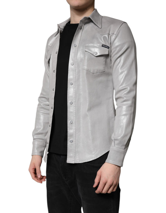 Dolce & Gabbana – Button-Down-Hemd aus Baumwolle in Metallic-Grau