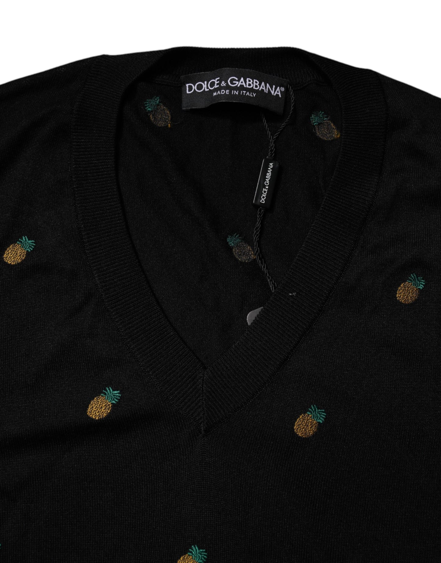Dolce & Gabbana – Schwarzer Pullover mit Rundhalsausschnitt und Ananas-Print