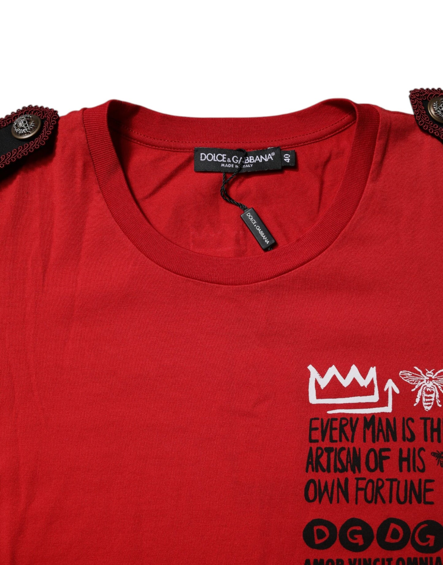 Dolce & Gabbana – Rotes T-Shirt aus Baumwolle mit Rundhalsausschnitt und kurzen Ärmeln