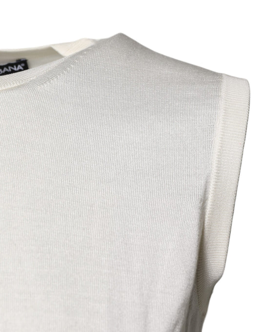 Dolce & Gabbana Cremefarbenes ärmelloses Tanktop aus Seide mit Rundhalsausschnitt