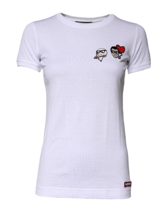Dolce & Gabbana Weißes #DGFAMILY Baumwoll-Stickerei-T-Shirt