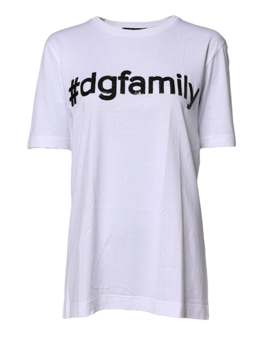 Dolce & Gabbana Weißes Baumwoll-T-Shirt mit #DGFAMILY-Stickerei