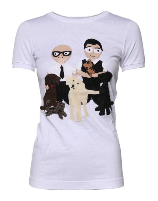 Dolce & Gabbana Weißes Baumwoll-T-Shirt mit #DGFAMILY-Stickerei