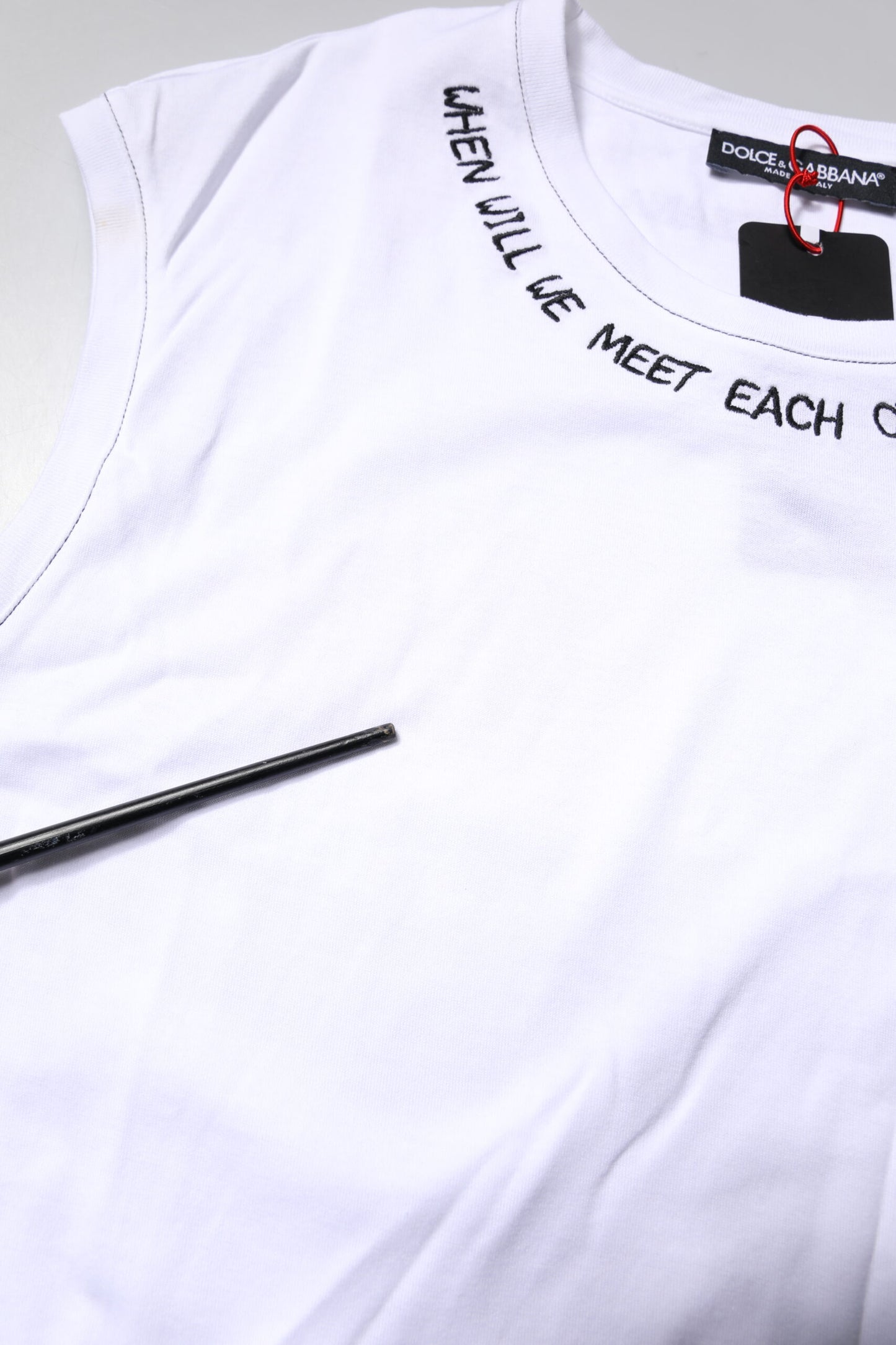 Dolce & Gabbana – Ärmelloses Tank-T-Shirt aus weißer Baumwolle mit Aufdruck