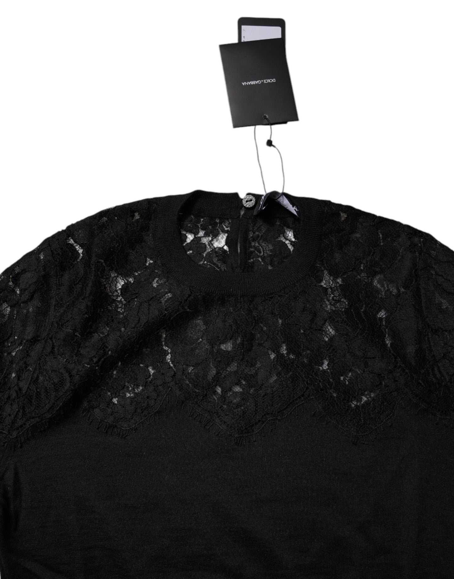 Dolce & Gabbana – Schwarze Bluse mit Blumenspitze und langen Ärmeln