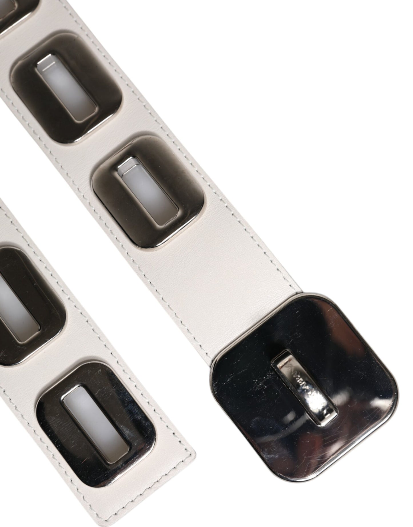 Dolce & Gabbana – Weißer Ledergürtel mit goldfarbener drehbarer Schnalle